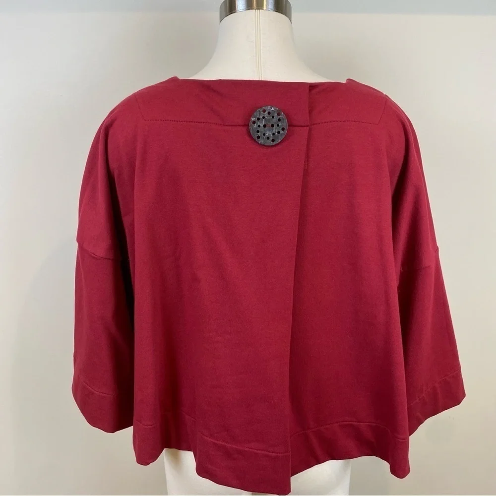 Neon Buddha Swing Jacket Deep Red Sz M Square Neck Oversized Cropped Wood Button - Picture 12 of 17